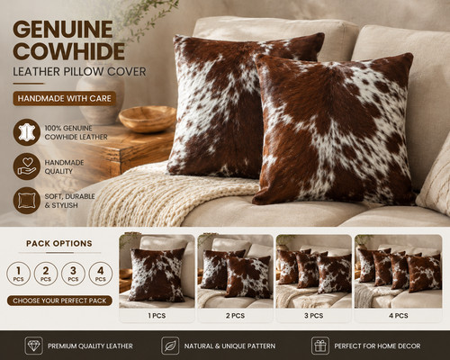 Genuine cowhide leather pillow - cowhide,