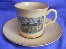 WH Goss Cottage Pottery Cup & Saucer With Transfer Of First And Last House