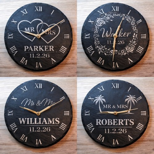 Black slate wall clock - black,
