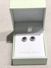 Designer Contessa Di Capri Sterling silver 925 Blue & Clear Stones Halo Earrings