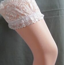Ladies Luxury 15 Denier Sexy Sheer White Stockings with 10cm Frilly Lace Tops