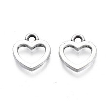 Tibetan Silver Charms Heart Small Hollow 11mm x 10mm 25pcs C564