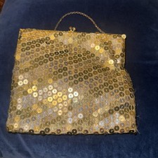 Gold Sequin Vintage Handbag Evening Glamour 6.5” X 5.5”