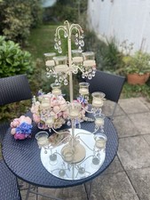 Job Lot of 14 Ivory and Crystal Droplet Candelabras for Wedding Decorations