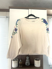 ZARA TRAFALUC RARE SWEATSHIRT JERSEY TOP JUMPER IVORY FLORAL  M / L OVERSIZED