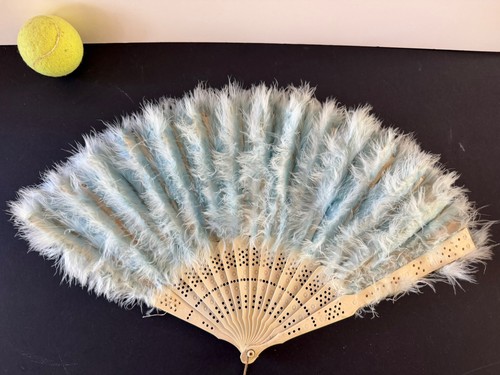 Vintage blue feather hand - hand, fan