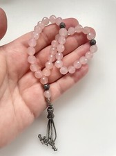 Vintage Tesbih Faceted Pink Rose Quartz Rosary Prayer Worry Beads