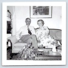 Couple Wearing Glasses in Living Room Coffee Table c1950s Vintage Photo