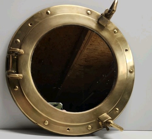 Brass porthole mirror wall - brass,