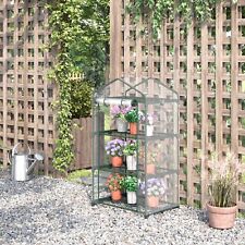 3 Tier Mini Greenhouse Roll Up Door Wire Shelves, 69x49x125cm, Clear