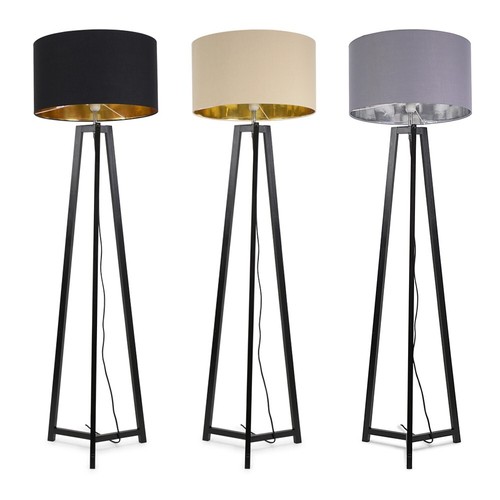 Black wooden tripod floor lamp - black,