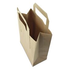 BROWN PAPER CARRIER BAGS SMALL 7X9X3.5" WITH HANDLES KRAFT SOS LUNCH FLAT