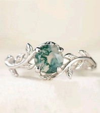Women's Sterling Silver 925 Moss Agate Ring Size P Enchanted Forest Style 