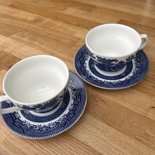Vintage antique Churchill Willow pattern tea Cup and Saucer x2 excellent cond