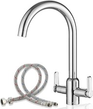 Kitchen Taps Chrome UK Standard Double Handle Dual Lever 1 Hole Deck Mount for K
