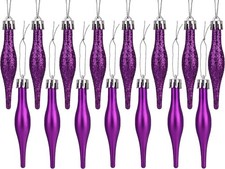 10 DROPLET BAUBLES CHRISTMAS TREE DECORATIONS DECORATION GLITTER ICICLES BAUBLE