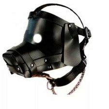 LEATHER BONDAGE PUPPY DOG HEAD HOOD MASK SLAVE COSPLAY FULL HEAD ROLE PLAY