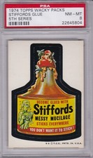 1974 Topps Wacky Packages STIFFORDS GLUE PSA 8 NM/MT Series 5 Packs  CENTERED