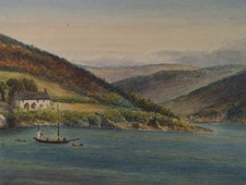 Original Watercolour, 'Coastal cottage with sailboat' Circa 1880's, unsigned