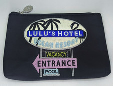 Lulu Guinness Lulu's Hotel zip up satin pouch clutch makeup bag NEW