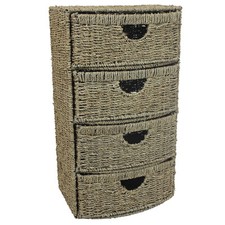 JVL 4-Drawer Bow Front Natural Seagrass Cabinet Chest Storage Unit