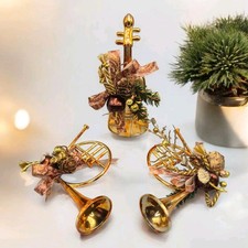 Vintage Nostalgic French Horn & Violin Kitsch Plastic Decorated Xmas Decorations