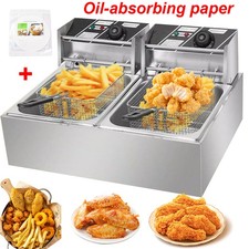 20L 5000W Commercial Electric Deep Fryer Fat Chip Twin Dual Tank Stainless Steel