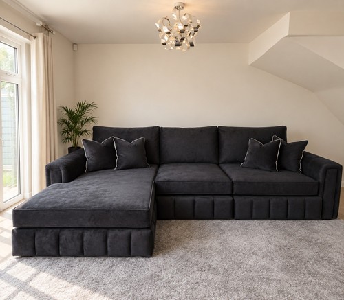 Black plush corner sofa - black, chaise