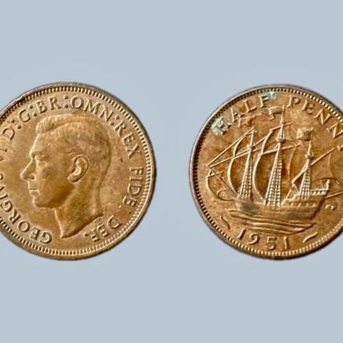 1951 great britain penny - 1951, 1/2
