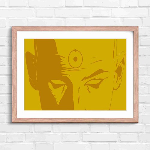 Blue meditating monk face - blue,
