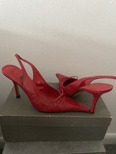 Pied A Terre Rare Cherry Red Leather Toe-Clevage Sling back Stiletto Shoes 6