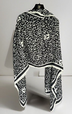 Ladies Black Cream Womans Letter Print Classic Chic Long Dressy Neck Scarf Shawl