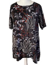 Gudrun Sjoden Tunic Top Size L Asymmetric Black Floral Pattern Pockets Lagenlook