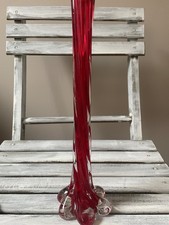 Vintage Red And Clear Glass Twisted Elephant Foot Bud/Stem Vase. Gorgeous