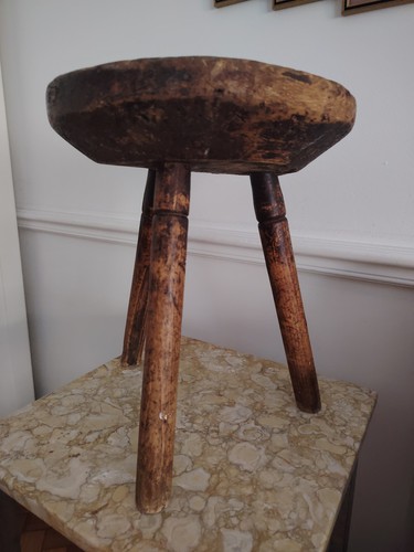 Old wooden handmade stool - handmade,