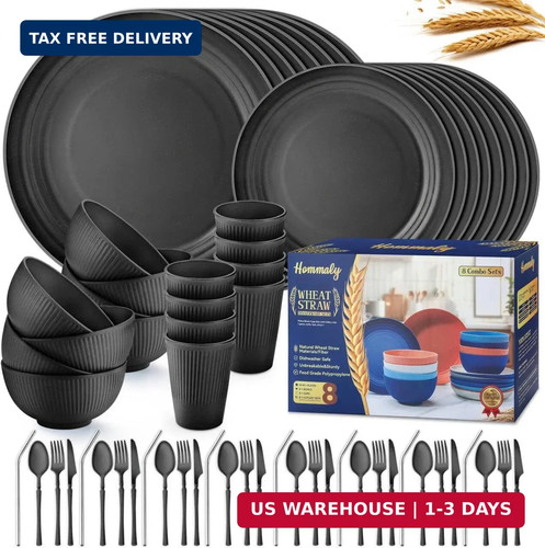 64pc wheat straw dinnerware - 64pc,