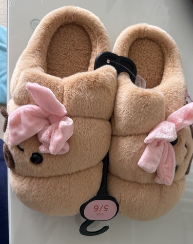 Croissant pink bow slippers - pink,