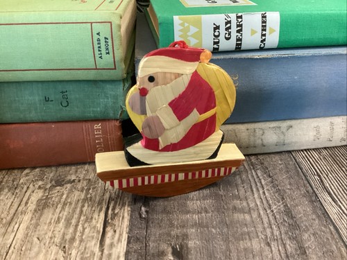 Vintage bamboo santa ornament - bamboo,