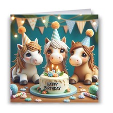 Cute Ponies Birthday Card -