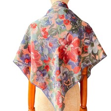 Vintage Tie Rack Art of Silk Scarf 34" Square Headscarf 100% Silk Floral Japan