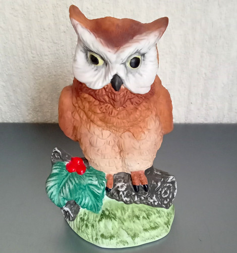 Brown white owl ceramic - &,