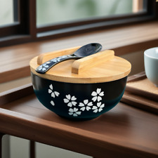 Japanese Ceramic Bowl Set with Lid Chopsticks & Spoon  For Noodles and Soup