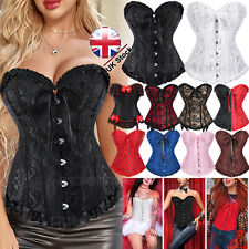 Womens Corset Top Basque Top Overbust Boned Corset Lace Up Costume Size UK 6-24