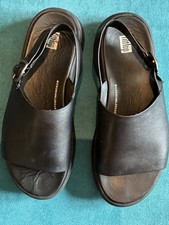 Fitflop Eloise Black Leather Back-strap Platform Wedge Sandals - Size 6/39