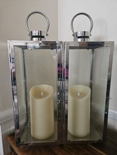 Set of 2 Chrome Steel Decorative Floor Lanterns With Handle