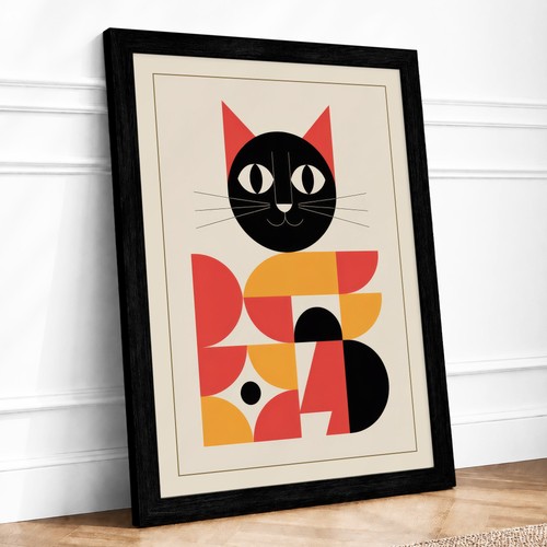 Cubist cat mid century framed - mid-century,