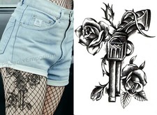 Temporary Tattoo Gun and Roses