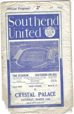 PRE- WAR SOUTHEND UNITED V CRYSTAL PALACE LEAGUE DIVISION THREE MARCH 11TH 1939