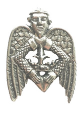 Winged pilgrim holding a crown