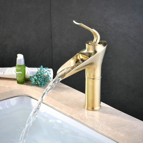 Brushed gold brass basin taps - basin,